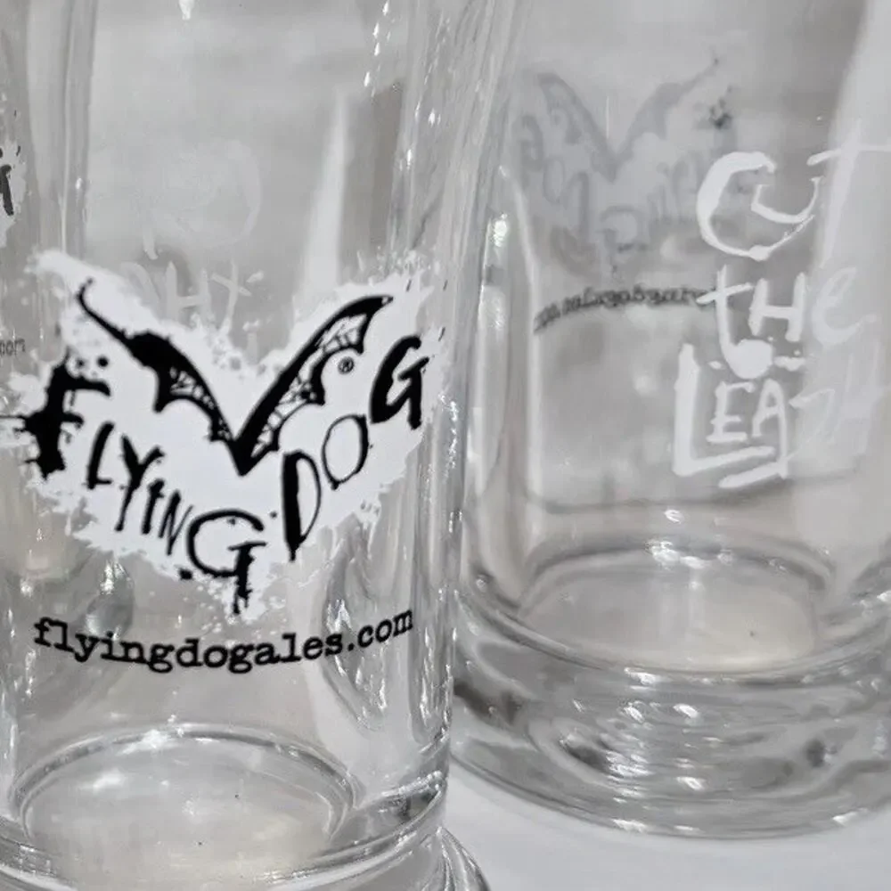 Flying Dog Pilsner Beer Glasses Cut the Leash Set Of 4 Ralph Steadman Art 5 oz